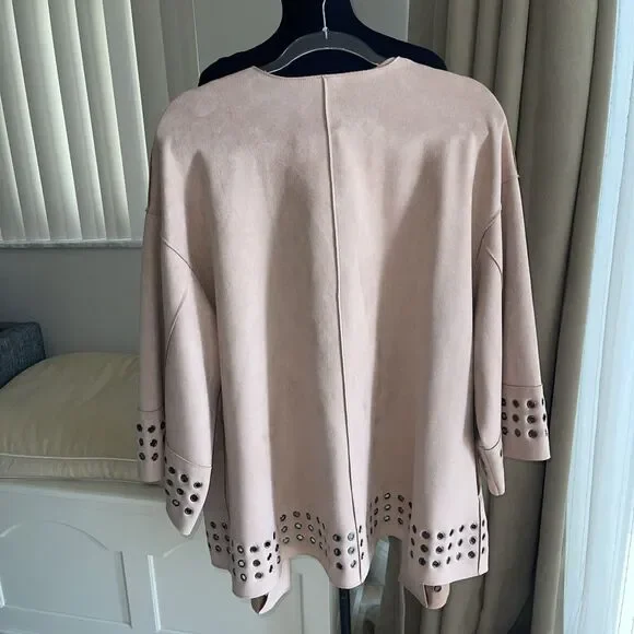 NWT Zara Basic Faux Suede Light Blush Pink Oversized Kimono Jacket M - Picture 8 of 9